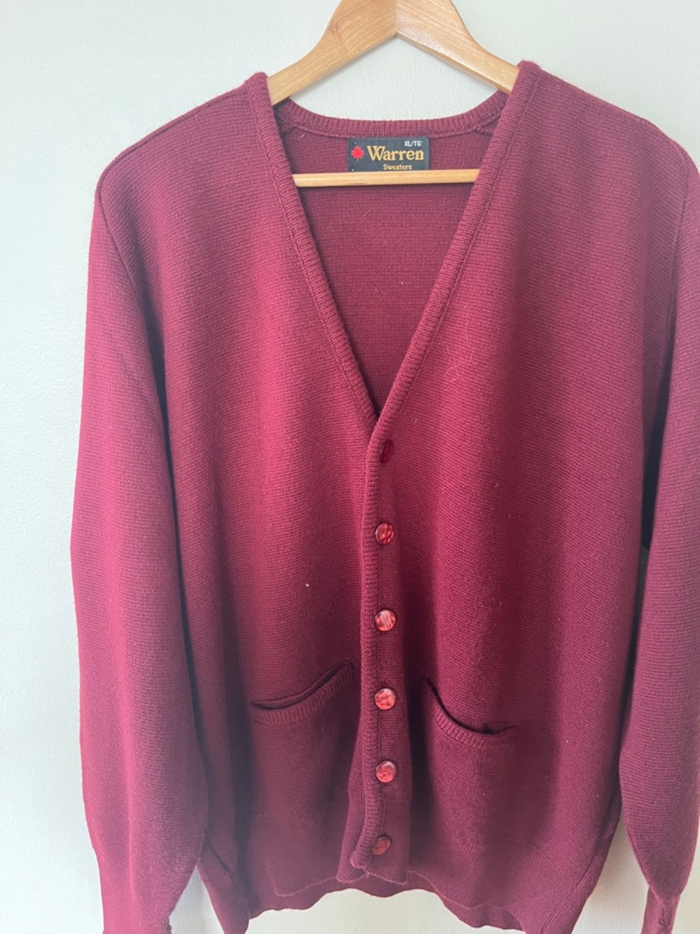 Men's Burgundy V-Neck Cardigan Sweater
